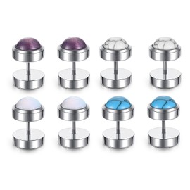 BOPREINA 4 Pairs Mens Fake Gauges Stud Earrings Set Stainless Steel Ear Piercing Faux Cheater Illusion Plugs Tunnel Flat Back Stud Earrings for Men Women 00G Gauge Look