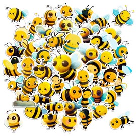 volumoon Small Bee Stickers, Pack of 50 Waterproof Bees and Bicycle Stickers, Waterproof Aesthetic Stickers, Reusable Vinyl Decoration Stickers for Laptops, Cars and More