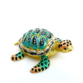 YU FENG 3inch Bejeweled Enamel Sea Turtle Trinket Box with Sparkling Crystals,Hand-painted Hinged Jewelry Storage Box Ring Holder Figurine Collectible
