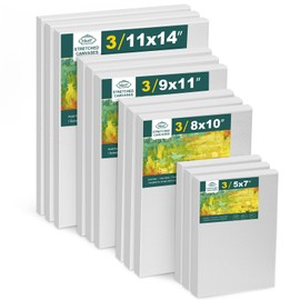 Inburit 12 Pack Canvas for Painting with 11x14, 9 x12, 8x10, 5x7 (3 of Each) Blank Primed Stretched Canvases for Oil, Acrylic & Others, Multi Size Set for Artist, Student and Beginners