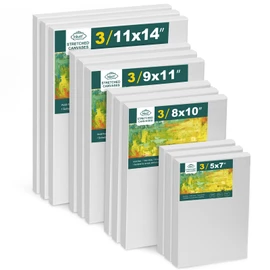Inburit 12 Pack Canvas for Painting with 11x14, 9 x12, 8x10, 5x7 (3 of Each) Blank Primed Stretched Canvases for Oil, Acrylic & Others, Multi Size Set for Artist, Student and Beginners