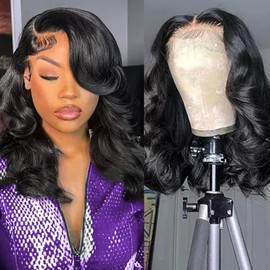 Pelucas de cabello humano ondulado con encaje frontal, pelucas de cabello humano prearrancadas para mujeres | Peluca de cabello humano con encaje fron