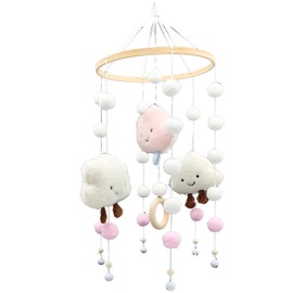 Hanging Bed Bell, Mobile Baby Wind Chimes, Hanging Bed Bell Mobile with Felt Balls, 3D Clouds, for Newborn Children's Room, Baby Bed Boys and Girls (Pink)