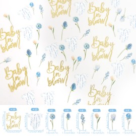 BABY Shower Script Table Confetti - Baby In Bloom Confetti Shower Decor, Floral Bodysuit Scatter Confetti, Flower Baby Gender Reveal Party Decorations, Glitter Confetti Photo Props (BABY BOY BLUE)