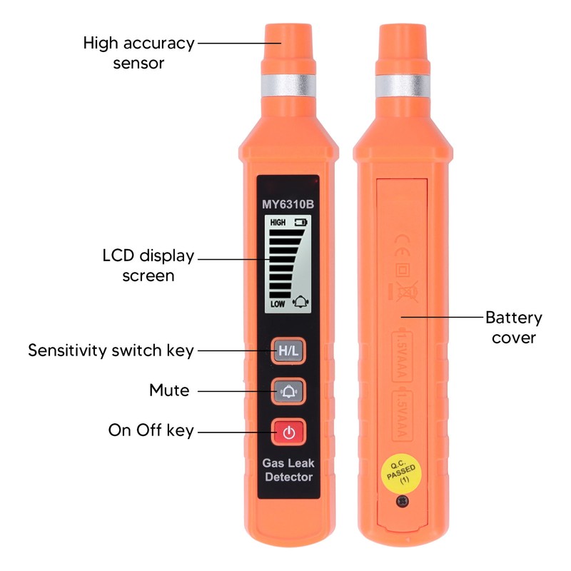 Gas Leak Detector Audible Visual Vibrate Alarm Sensitive LCD Display