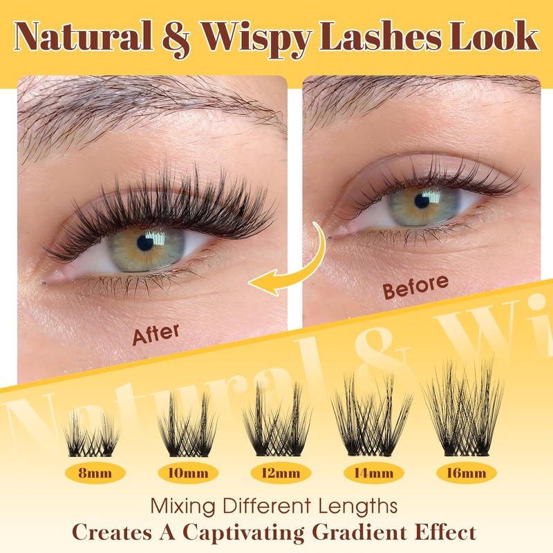 Lash Clusters Kit with 0.03mm Fine Band, 120PCS Waterproof Manga