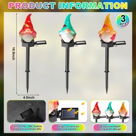 VIHOSE 3 Pack Solar Powered Gnome Garden Pathway Lights Powered Garden Decor Gnome Statues Lights with Stake for Home Outside Yard Lawn Patio Mom Grandma Gifts