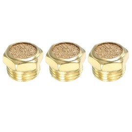 PATIKIL 1/2" PT Brass Pneumatic Silencer 3pcs Flat Sintered Exhaust Air Compressor Silencer Filter Valve Valve Cylinder Oil Tank Air Tool Golden
