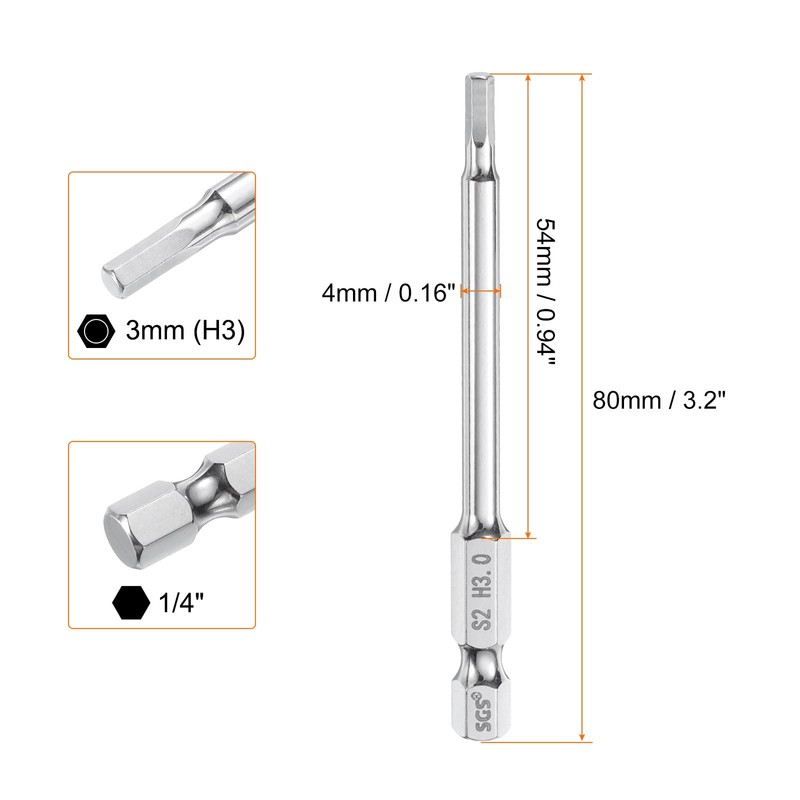 sourcing map 5pcs Hex Head Wrench Drill Bit 3mm (H3)