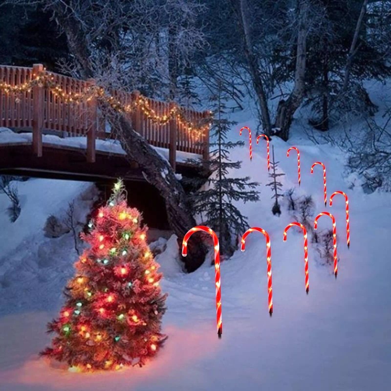 Brightown 10 Pack Christmas Candy Cane Lights Outdoor Waterproof Pathway