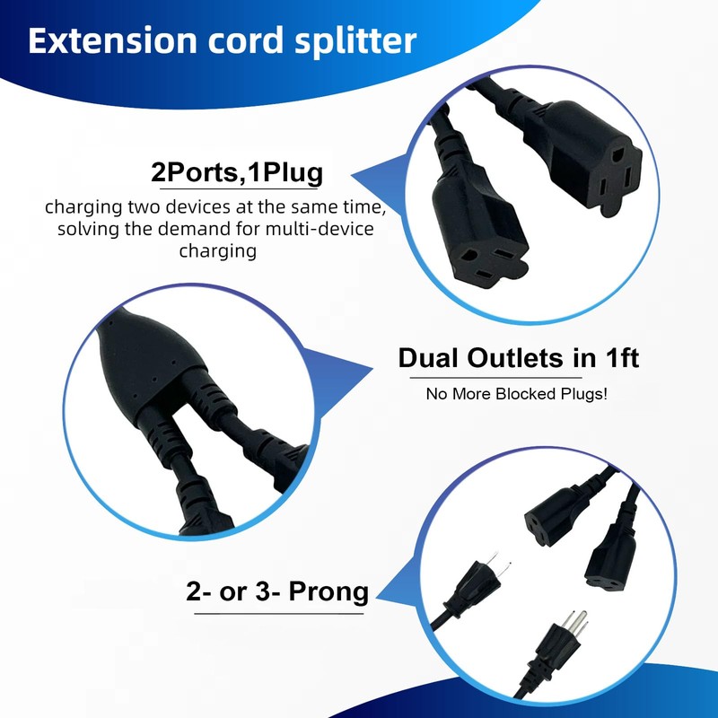 ENATECLITE 3 Prong Power Cord 1 to 2 Outlet Splitter,3-Way