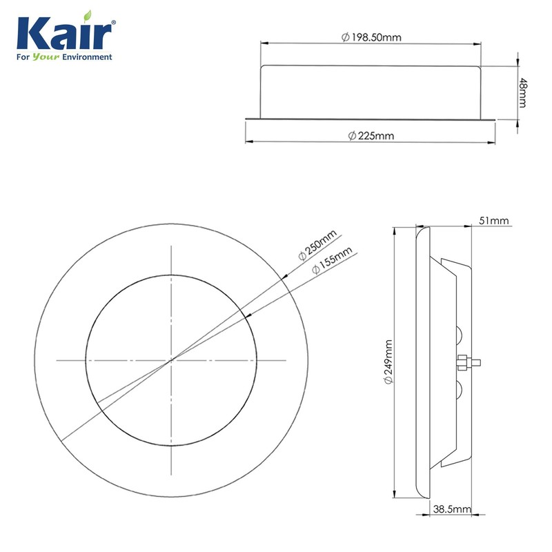 Kair Fire Rated Ceiling Supply Valve 200mm - 8 inch