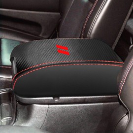 YOSRTER for Dodge Durango Accessories 2011-2018 2019 2020 Center Console Armrest Cover Interior Box Anti-Scratch Leather Central Armrest Decoration (Carbon Fiber Red