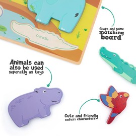 Jumini Wooden Chunky Puzzle – Eco-Friendly Toy for Toddlers, 1 year, 12 months+ Sustainably Sourced Wood, Non-Toxic Paint, UK Safety Tested (Safari)