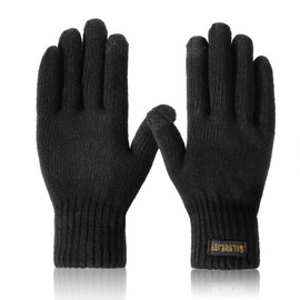 HeySocks Men's Winter Gloves Warm Gloves Thermal Knitted Gloves for Cycling Running Outdoor, black