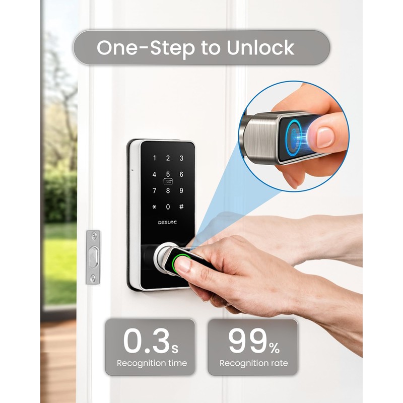 DESLOC B200L Fingerprint Smart Lock with Handle, Keyless Entry Door