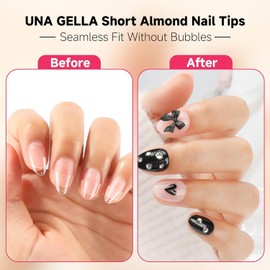 UNA GELLA Extra Short Almond Nail Tips, 504PCS Half Cover Soft Gel Nail Tips Almond Pre-file Almond Gel x Nail Tips with Handle for Nail Extension DIY Nail Salon Gift for Her 12 Sizes