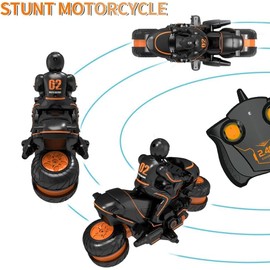 OBEST RC Motorcycle, 2.4G Kids Remote Control Motorcycle Double Sided Flips 360°Rotating Motorcycle for Boys, Remote Control Off-Road 2.4Ghz High Speed Rotation Drift, Gift for Kids