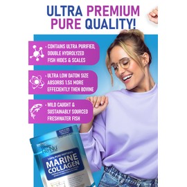 Marine Collagen Powder Clean Unflavoured - 10,000mg Double Hydrolysed Collagen Peptides per Serving - Ultra Premium for Maximum Absorption Hair, Skin & Nails - 300g, 30 Servings by SkinPep