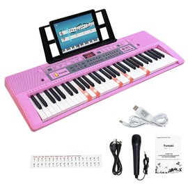 Funtaki 61 Key Electronic Keyboard Piano with Lighted Up Keys, Musical Mini Keyboard Piano with keyboard stand, Digital Portable Synthesizer Keyboards for Beginners Kids Adults, Pink [NO Adapter]