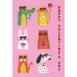 Pictura Animals Wearing Heart Shaped Red Foil Sunglasses Romantic Valentine's Day Card