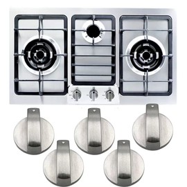 XUTONG Pack of 5 Metal Gas Stove Knobs, 6mm Silver Tone Gas Stove Control Knobs Adapter Oven Switch Cooking Surface Control Locks