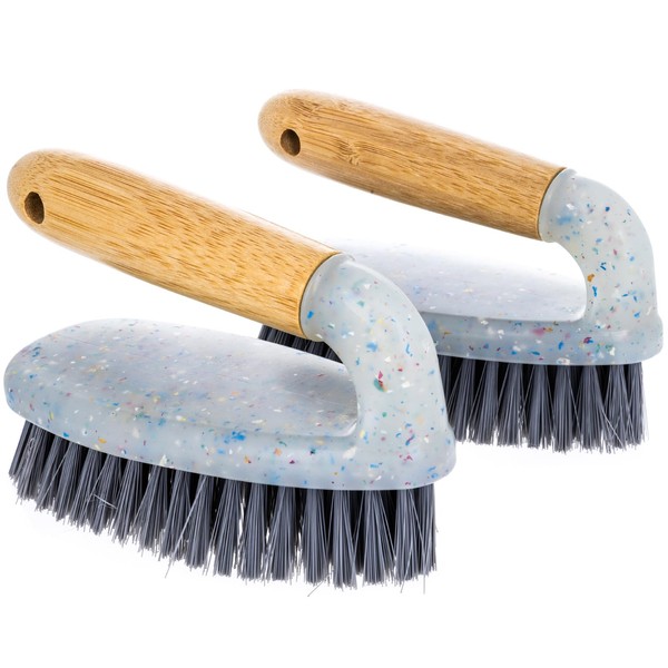 Beille 2pk Scrub Brush with Bamboo Handle and Heavy Duty