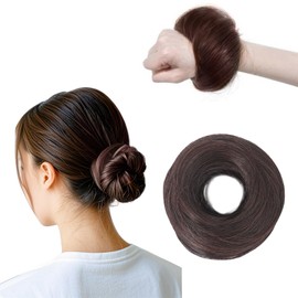 Straight Hair Scrunchies for Women, Elastic Hair Bun, Messy Bun Hair Piece, Donut Accessories Scrunchies, Synthetic Fake Hair Bun for Women (Dark Brown Straight 33)