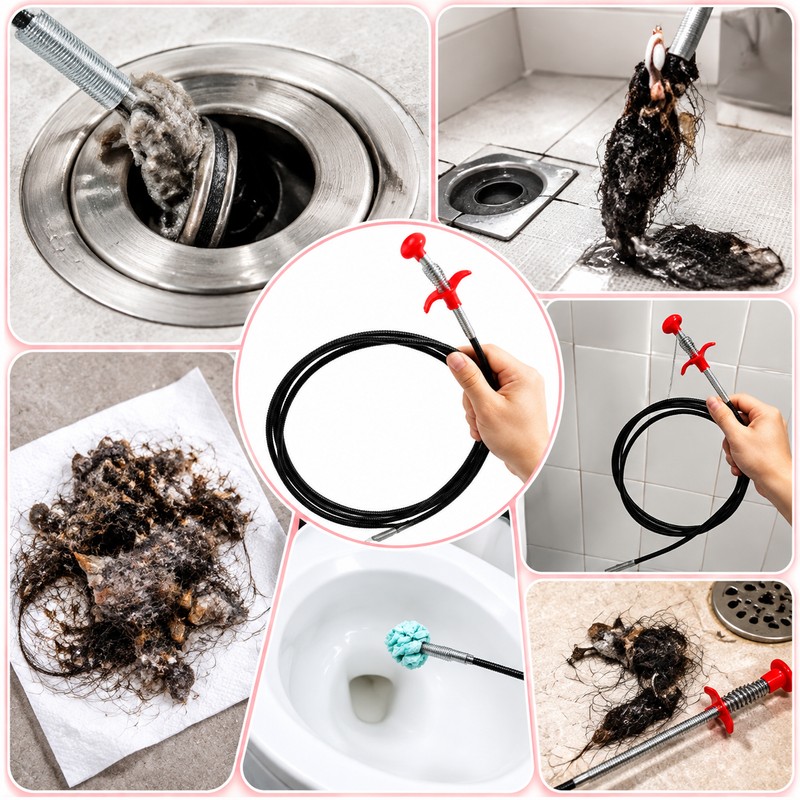 Telescopic Drain Cleaning Tool – Flexible Four-Jaw Pipe Unclogger for