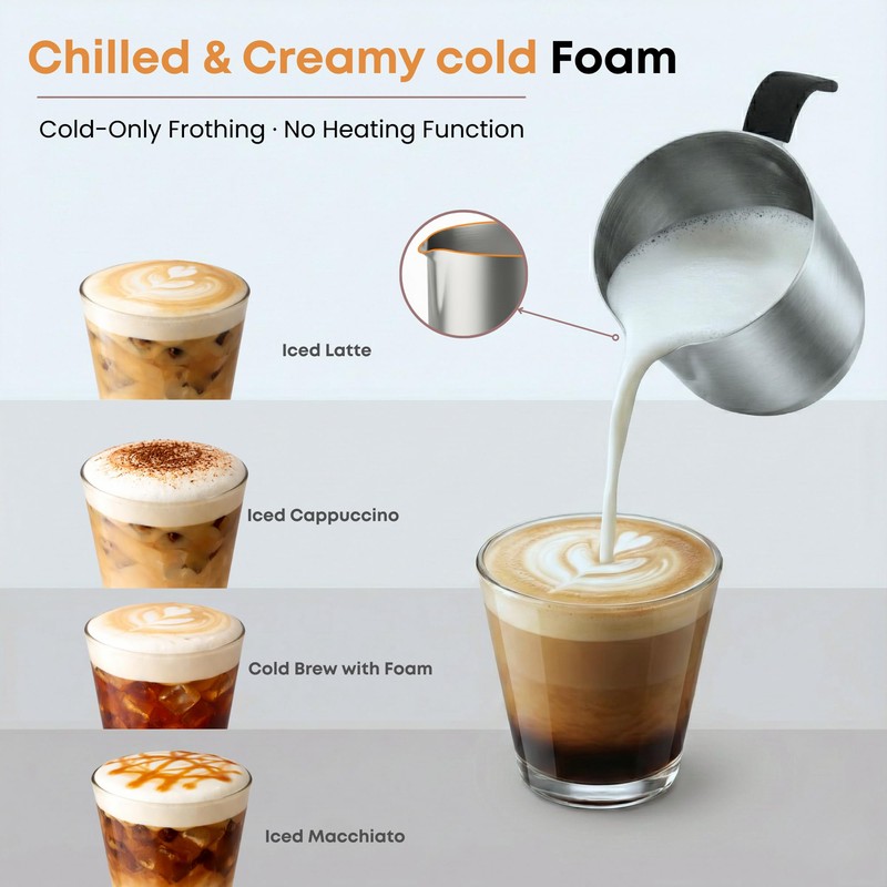 Single-Serve Rechargeable Milk Frother, Portable Mini Electric Cold-Only Foam Maker,