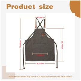 Generic Men Chef Aprons With Large Pockets Cotton Canvas Cross Back Adjustable Chef Apron For Kitchen Garden Cooking For Women,Gray Green