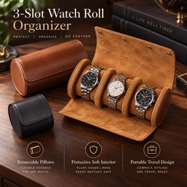 Watch Roll Travel Case for Watch Storage – Leather Organizer with Removable Pillows for Travel, Home & Daily Protection
