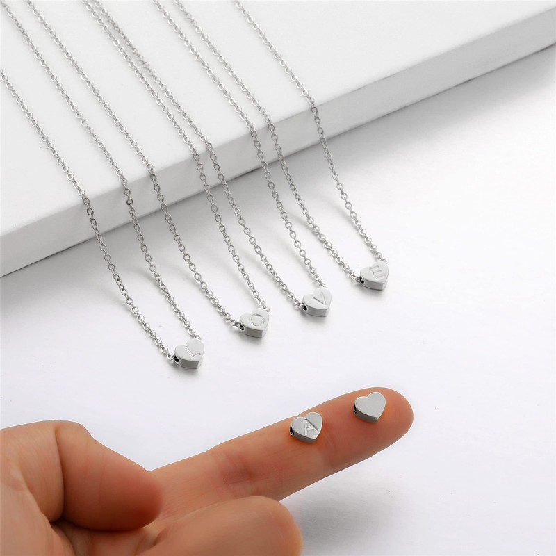 SKQIR Heart Necklace with Initial Silver Letter H,Tiny Heart Pendant