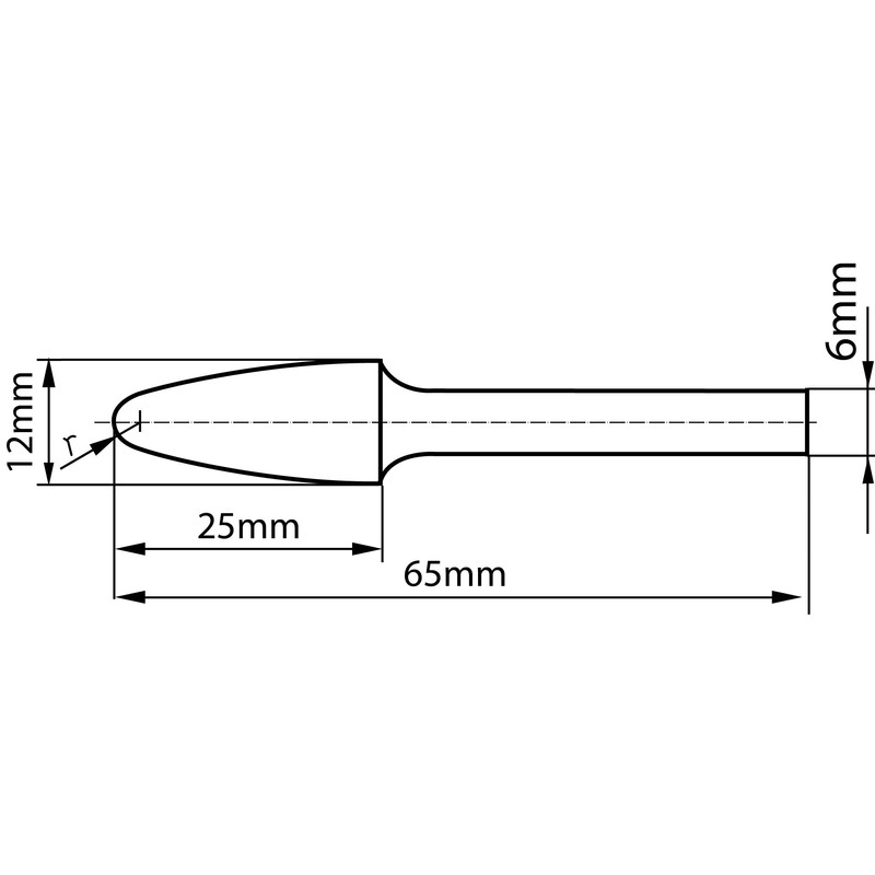 Ultra Co Coated Carbide Burr 12mm (Metric) Diameter with 6mm