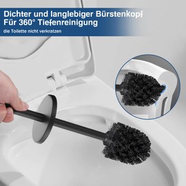 FIISAYL Toilet Brush with Stainless Steel Handle and Base, Black