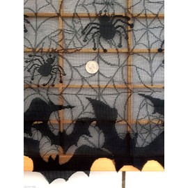 Gothic Black Lace BAT SPIDER LAMP SHADE COVER Topper Valance Curtain Decoration - 60-in W x 20-in L - Living or Dining Room