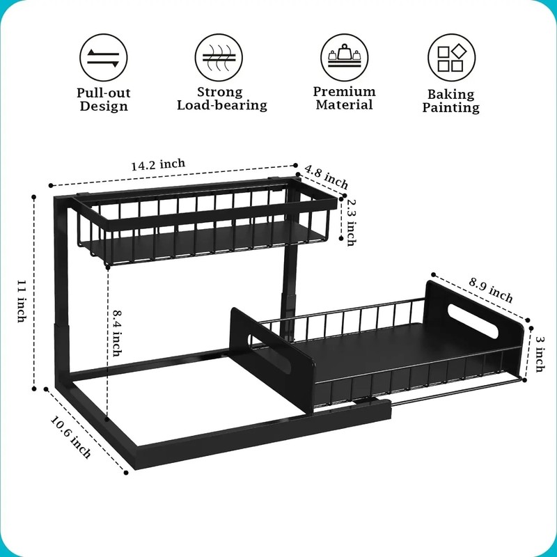OrganiMax Under Sink Organizer Sliding Drawer – 2-Tier Sliding Drawer