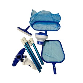 FibroPool Above Ground Swimming Pool Maintenance Kit - Telescoping Pole, Leaf Rake, Vacuum, Brush, Floating Chlorinator, Leaf Net and Test Strips