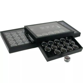FindingKing 75 Black Gem Jars Display & Acrylic Lid Travel Tray
