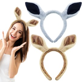 2PCS Horse Ears Headband, Soft Fluffy Animal Headband Cute Party Headwear Animals Ear Hair Band Face Wash Headband Animal Party Costume Cosplay Dress up Hair Accessories for Women