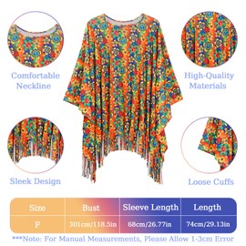 IWTBNOA Hippie Costume Women's Set with Hippie Accessories, Hippie Poncho, 60s 70s Clothing Women, Clothing Disco Outfit, Racket Outfit Women for Theme Party, Cosplay, Carnival
