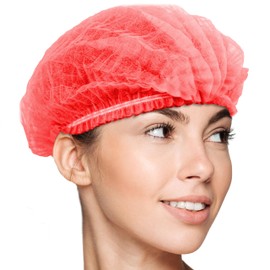 100 x simply direct Red Disposable Hair Net/Mob Caps in a Resealable Bag