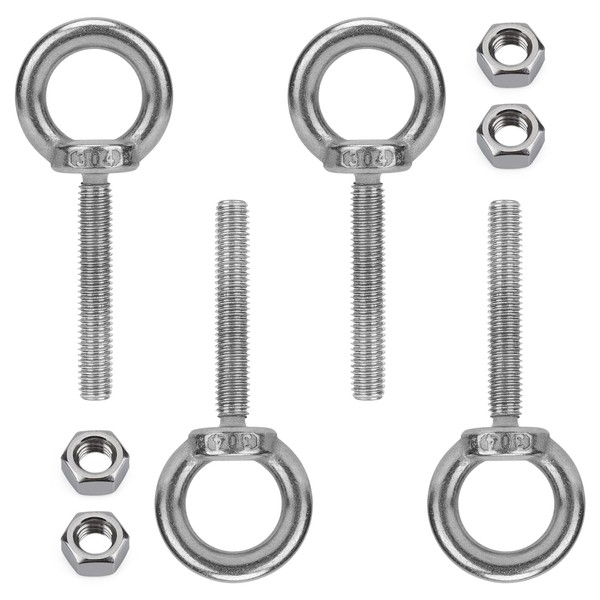 4 Pack M8 Stainless Steel Eye Bolts with Nuts 1"