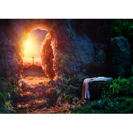 Fmarui Resurrection Backdrop 7x5ft Empty Tomb Photography Backgrounds he is Risen Jesus Tomb Christian Easter Sunday Decorations Religious Church Event Banner Photo Booth Props