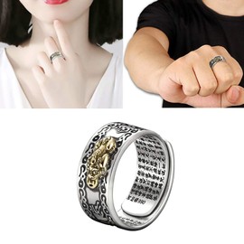 990 Silver FENG Shui PIXIU MANI Amulet Lucky Wealth Buddhist Jewelry Adjustable Ring