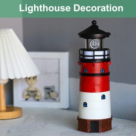 HSHD Solar Lighthouse Ornament - 30cm Tall Solar Lighthouse with Rotating Beacon, 360 Degree Rotating Lighthouse Decoration, Best Lighthouse Gifts for Children(Classic Red)