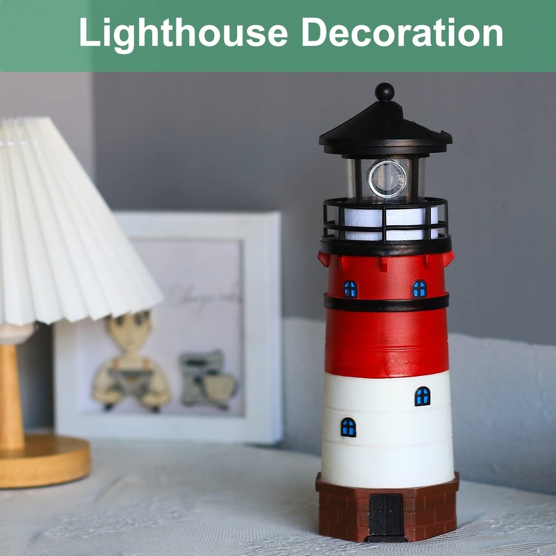 HSHD Solar Lighthouse Ornament - 30cm Tall Solar Lighthouse with