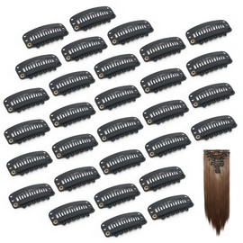Dreamlover Pack of 30 Wig Clips 6 Teeth Stainless Steel Snap Combs with Rubber for Hair Extensions, Black