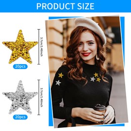 40 Pieces Iron On Star Patches Adhesive Stars Patches Star Shape Rhinestone Appliques Patch Rhinestone Glitter Star Patches for Clothing Jeans Repair Decoration DIY Craft Making(Gold,Silver)