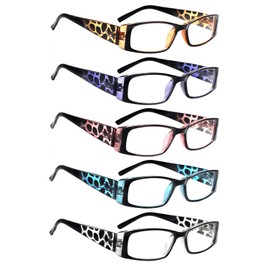 5 Pack Spring Hinge Reading Glasses Rectangular Fashion Quality Readers for Men and Women (multicolour, 4.00)Medium